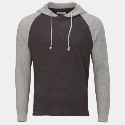Unisex Waffle Knit Pullover Hooded Long Sleeve T-Shirt Thumbnail
