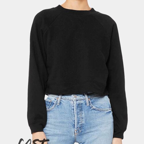 Women's Crop Raglan Fleece Crewneck Sweatshirt Thumbnail